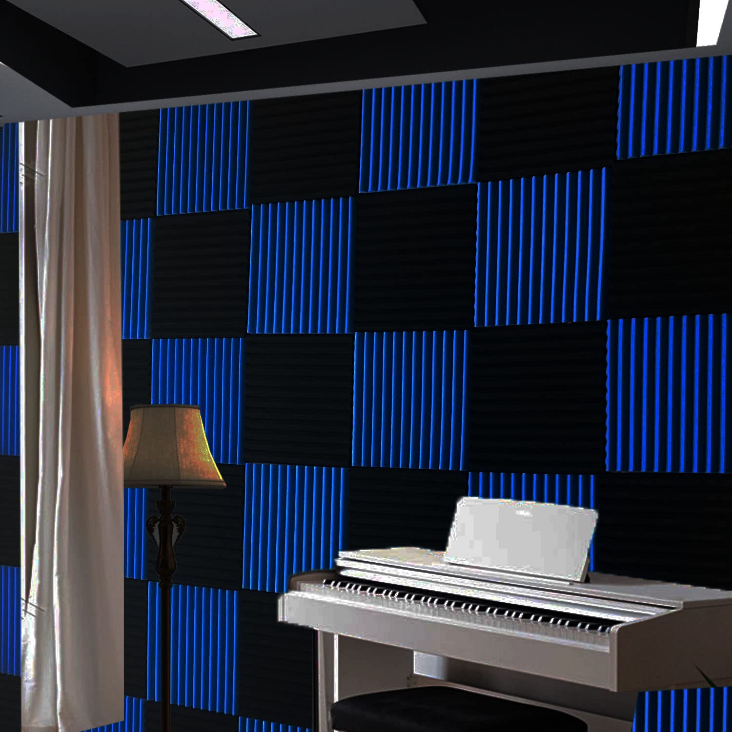XIN&LOG 48 Pack Acoustic Wedge Foam Panels, Black Blue, 1 x 12 x 12, Sound Absorption Wall Panels for Studio and Home Use